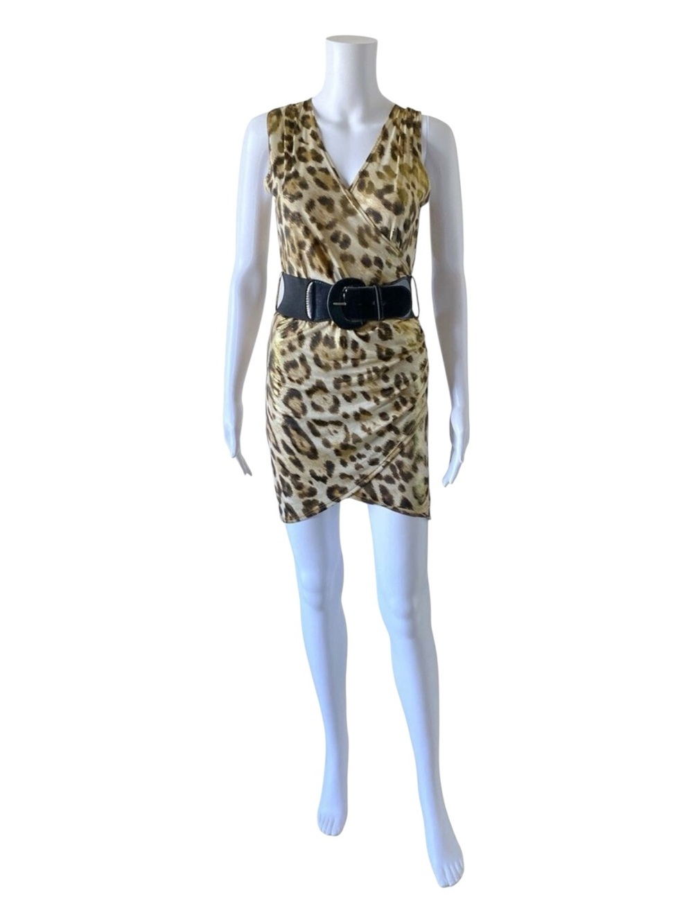 Body Central Dress Womens Small Bodycon Leopard Belted Mini Sexy Y2K Clubwear